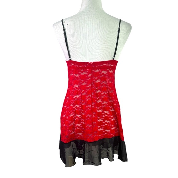 Vintage Linea Donatella sexy red & black lace padded babydoll chemise dress MED - Picture 6 of 6